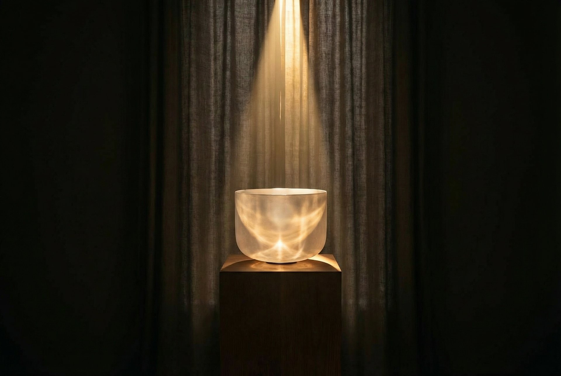 Crystal singing bowl in spotlight